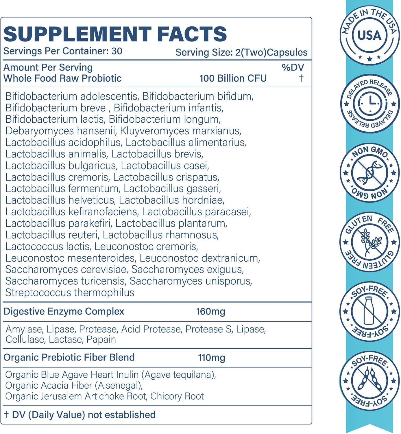 100 Billion CFU Raw Probiotic Supplement for Digestive & Immune Health - 35 Strains, Organic Prebiotics, Natural Enzymes - Men & Women - Non-GMO, Vegan - 180 Capsules