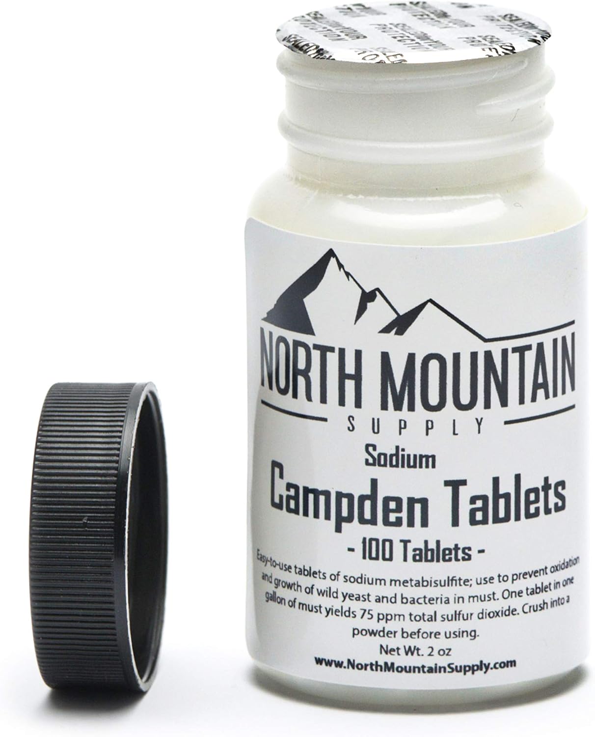100 Campden Tablets (Sodium Metabisulfite) for Home Brewing - 2 Ounce Jar by North Mountain Supply