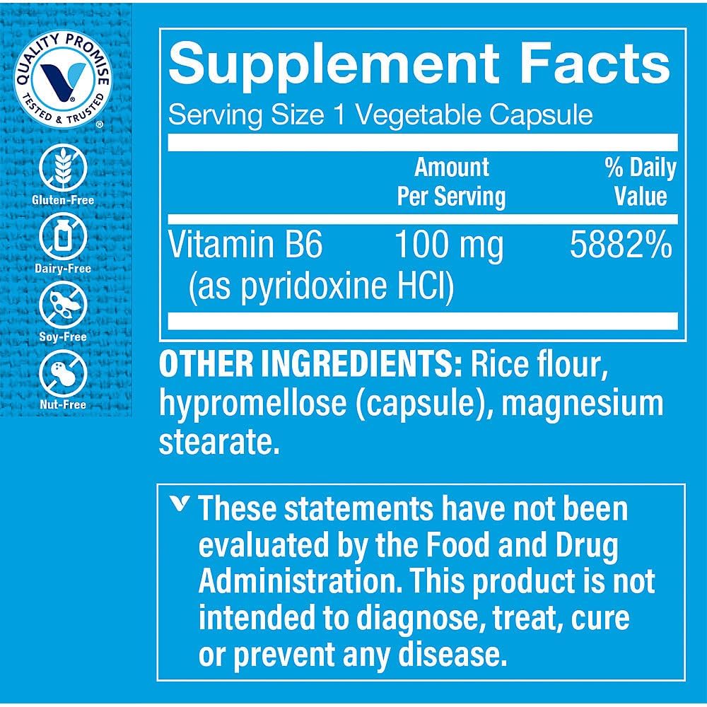 100 Capsules of B6 100MG Dietary Supplement by The Vitamin Shoppe