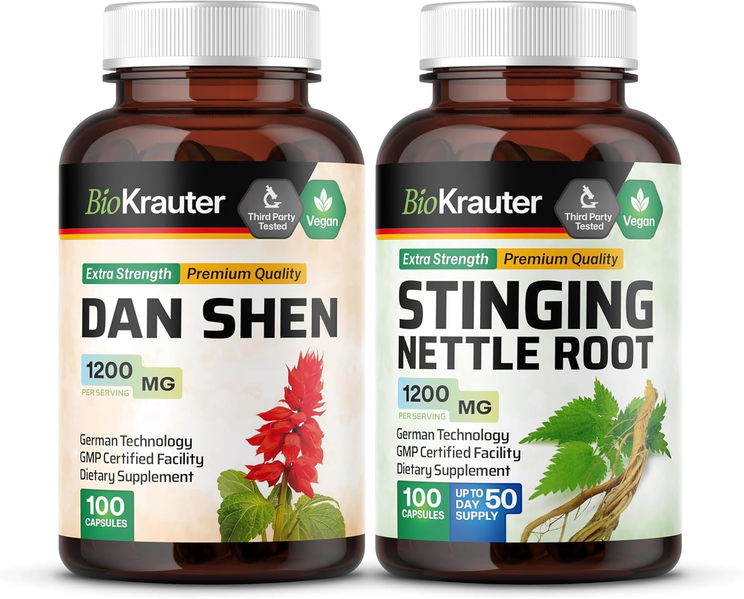 100 Capsules of BIO KRAUTER Dan Shen and Stinging Nettle for Herbal Support