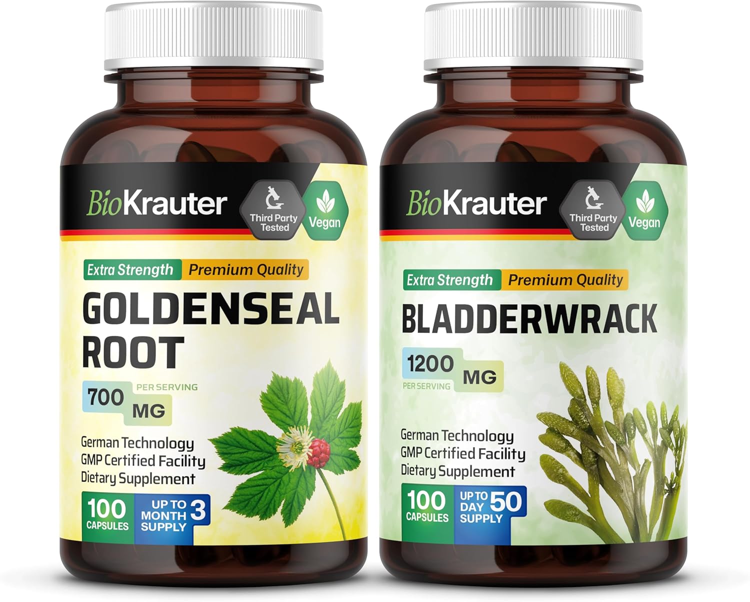 100 Capsules of BIO KRAUTER Goldenseal and Bladderwrack for Herbal Support