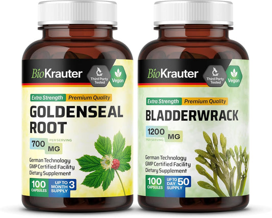 100 Capsules of BIO KRAUTER Goldenseal and Bladderwrack for Herbal Support