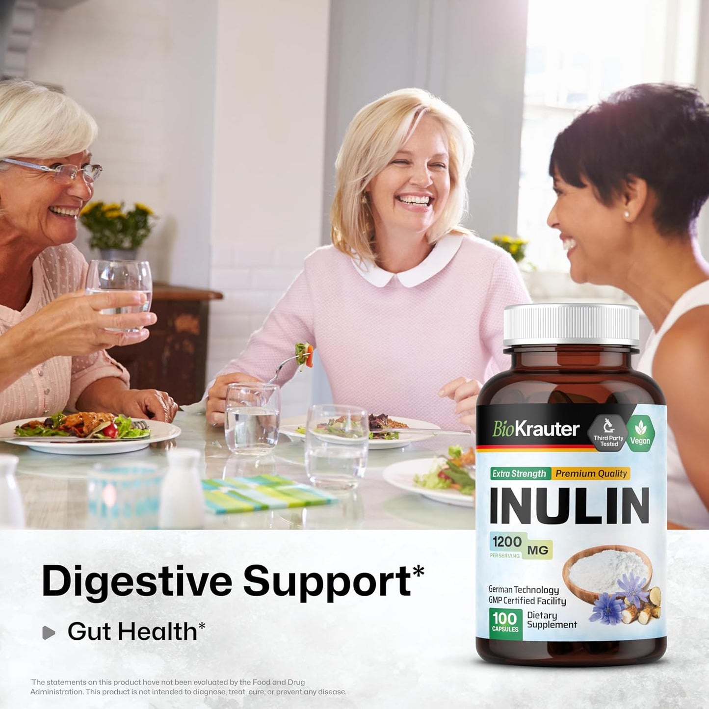 100 Capsules of BIO KRAUTER Inulin with 2 Fl. Oz. Licorice Root Tincture - Digestive Health Supplement