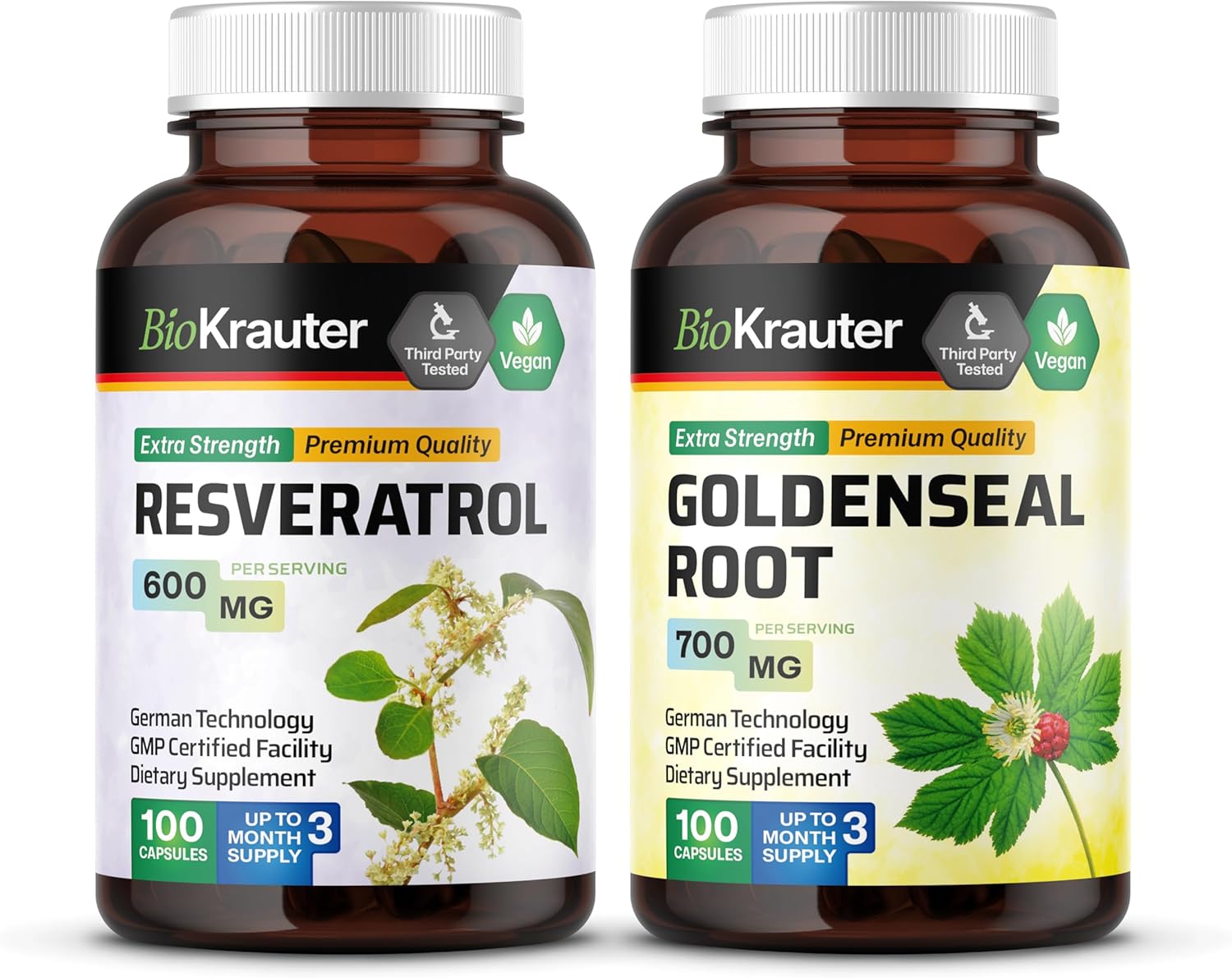 100 Capsules of BIO KRAUTER Resveratrol and Goldenseal Supplement Pack