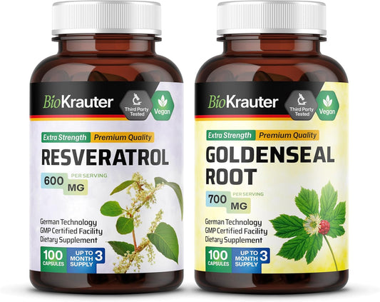 100 Capsules of BIO KRAUTER Resveratrol and Goldenseal Supplement Pack