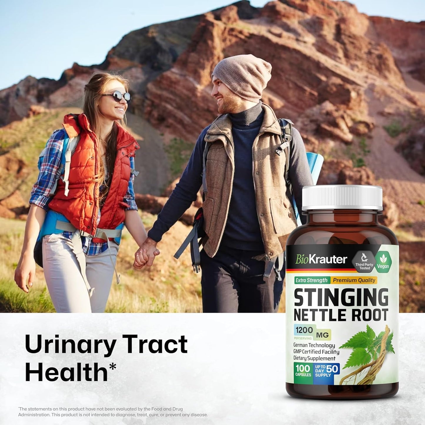 100 Capsules of BIO KRAUTER Stinging Nettle with 2 Fl. Oz of Saw Palmetto Tincture - Natural Supplements for Wellness