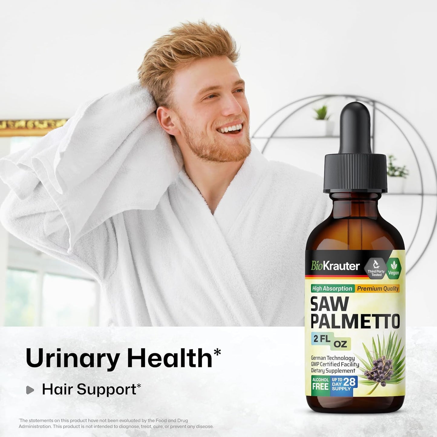 100 Capsules of BIO KRAUTER Stinging Nettle with 2 Fl. Oz of Saw Palmetto Tincture - Natural Supplements for Wellness