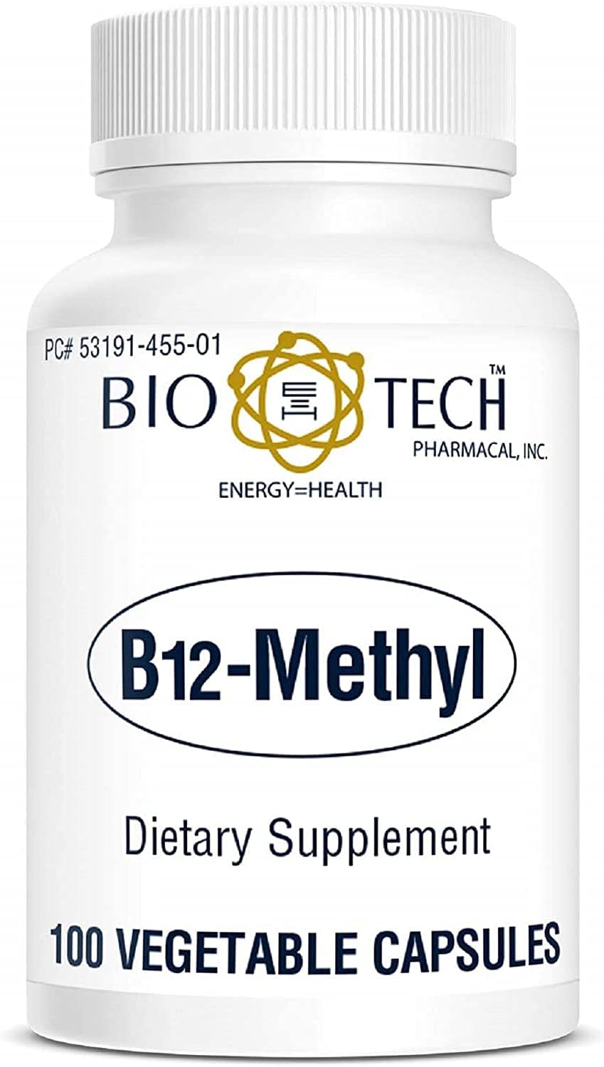 100 Capsules of Bio-Tech Pharmacal Methylcobalamin Vitamin B12 for Red Blood Cell Formation and Cardiovascular Health