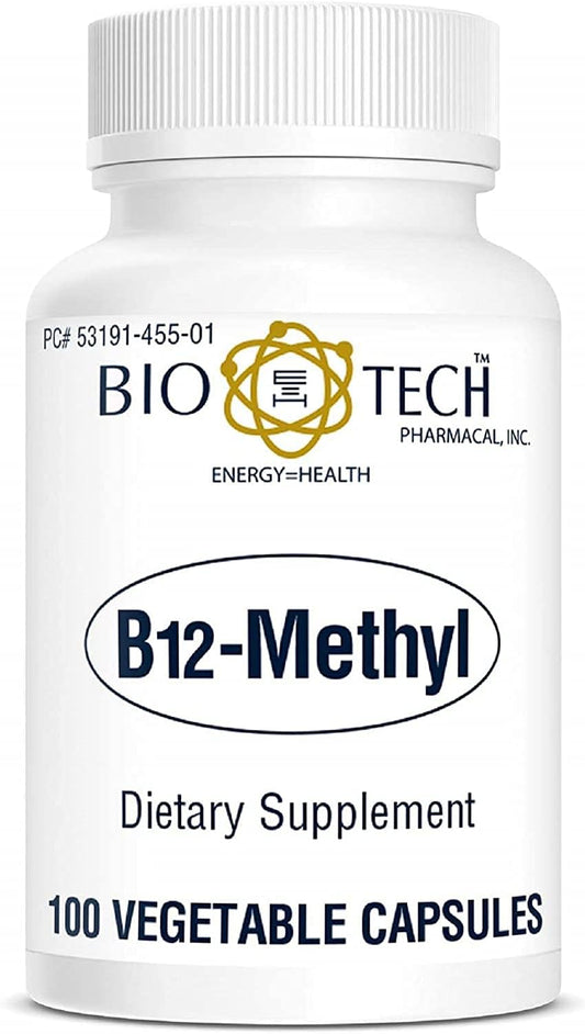 100 Capsules of Bio-Tech Pharmacal Methylcobalamin Vitamin B12 for Red Blood Cell Formation and Cardiovascular Health