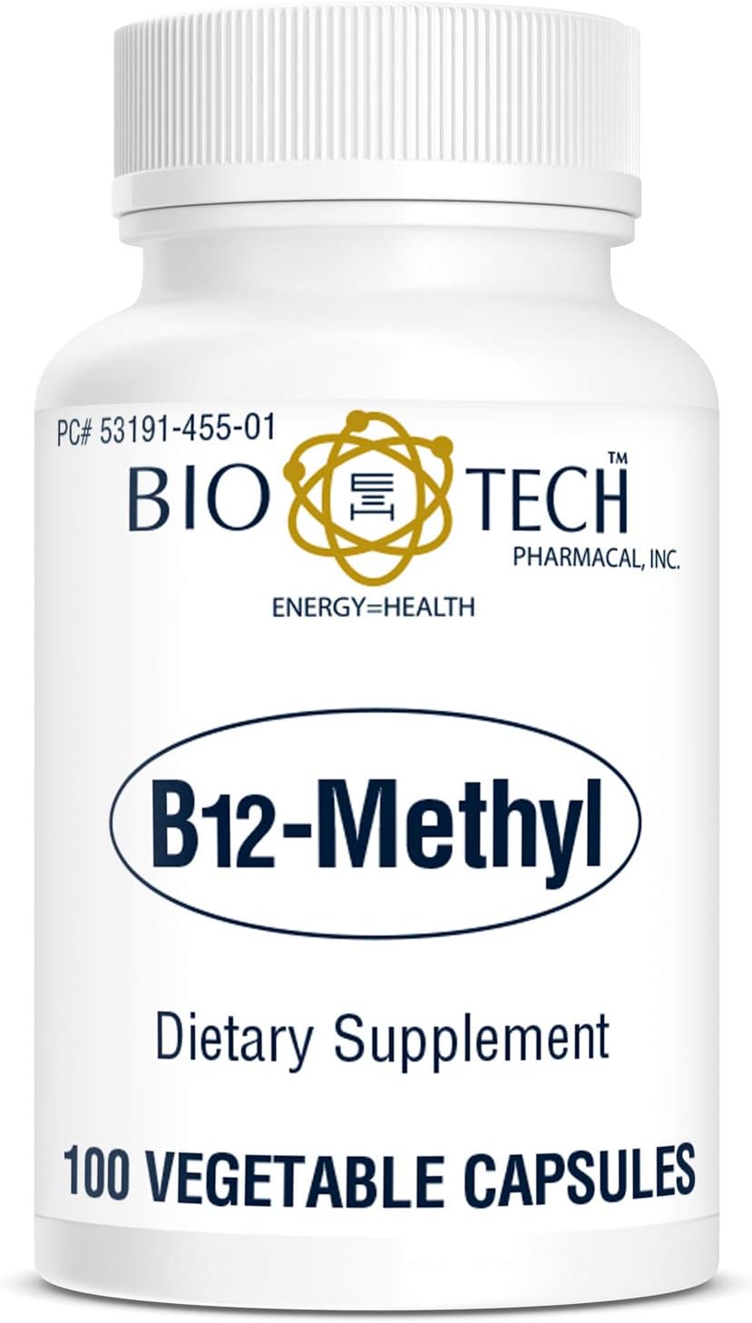 100 Capsules of Bio-Tech Pharmacal Methylcobalamin Vitamin B12 for Red Blood Cell Formation and Cardiovascular Health
