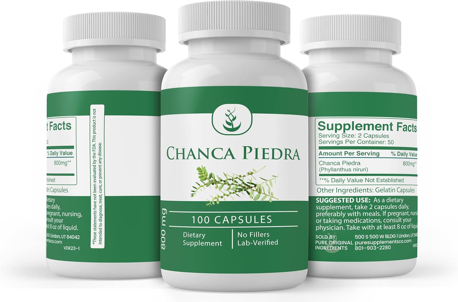 100 Capsules of Chanca Piedra with Pure Original Ingredients - Lab Verified, No Additives or Fillers Included