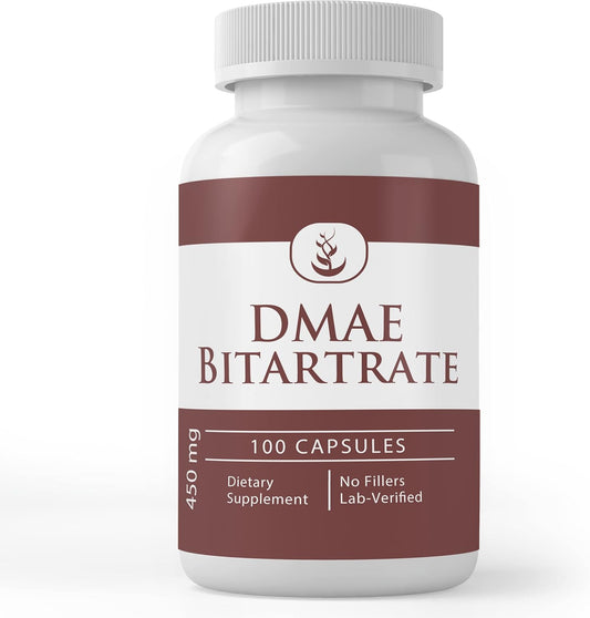 100 Capsules of DMAE Bitartrate with Pure Original Ingredients - Lab Verified, No Additives or Fillers