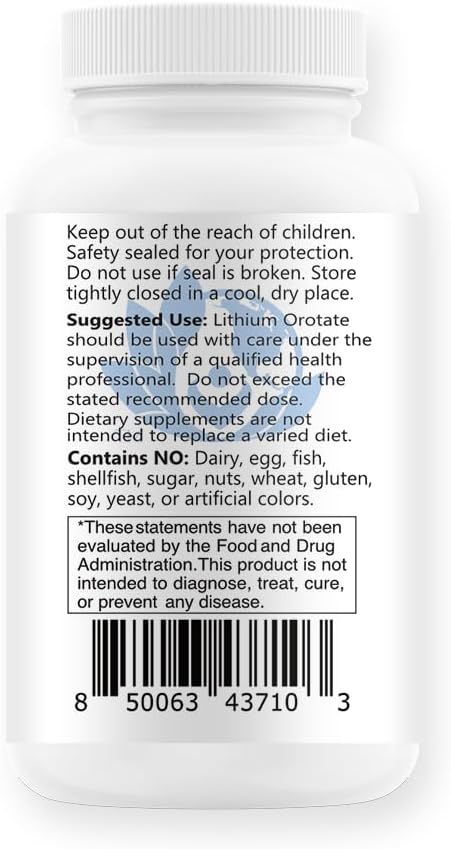 100 Capsules of EcoIntegratives Lithium Oro 20 mg for Emotional Wellness, Memory, and Behavior with Bioavailable Elemental Lithium Orotate