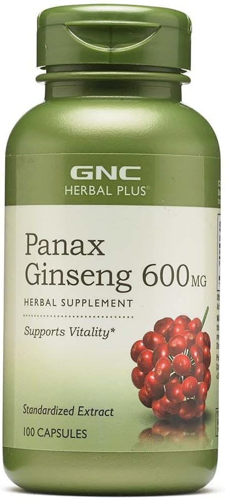 100 Capsules of GNC Herbal Plus Panax Ginseng 600mg for Enhanced Vitality