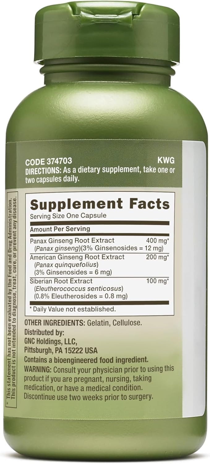 100 Capsules of GNC Herbal Plus Triple Ginsa for Enhanced Vitality