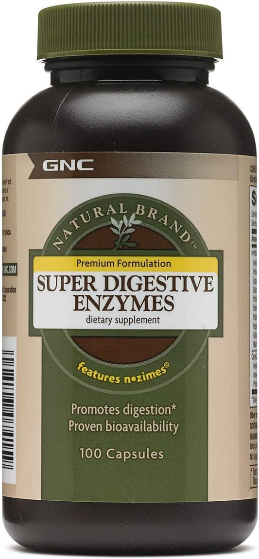 100 Capsules of GNC Natural Brand Super Digestive Enzymes for Promoting Protein, Carbohydrate, and Fat Digestion