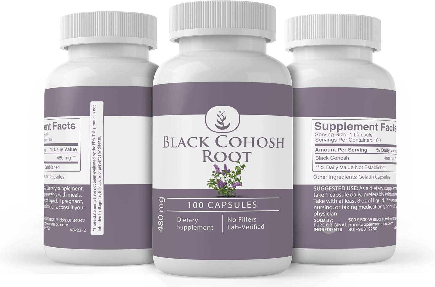 100 Capsules of Lab Verified Black Cohosh Root with Pure Original Ingredients - No Additives or Fillers