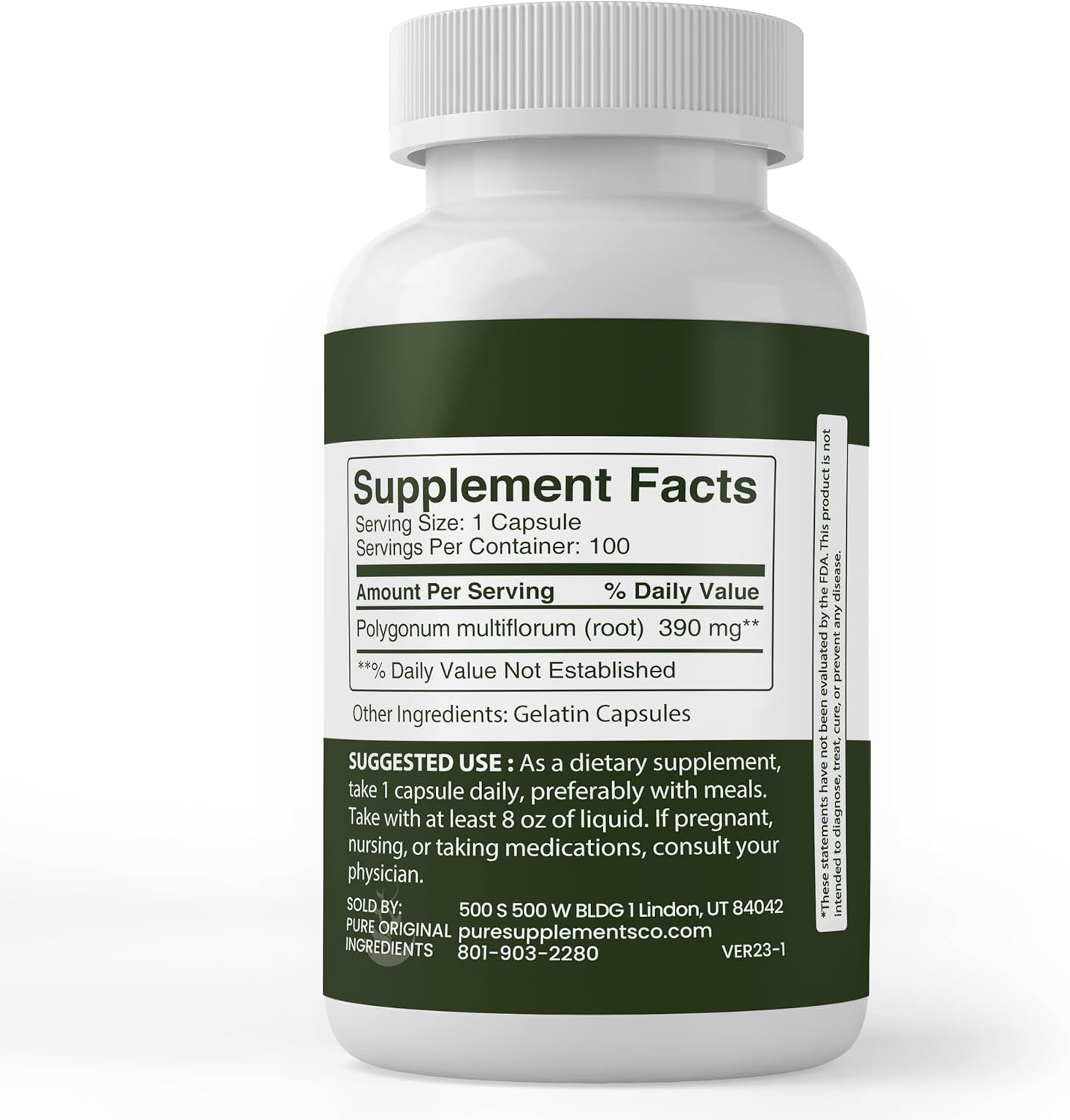 100 Capsules of Lab Verified Fo-Ti (He Shou Wu) with Pure Original Ingredients, No Additives or Fillers