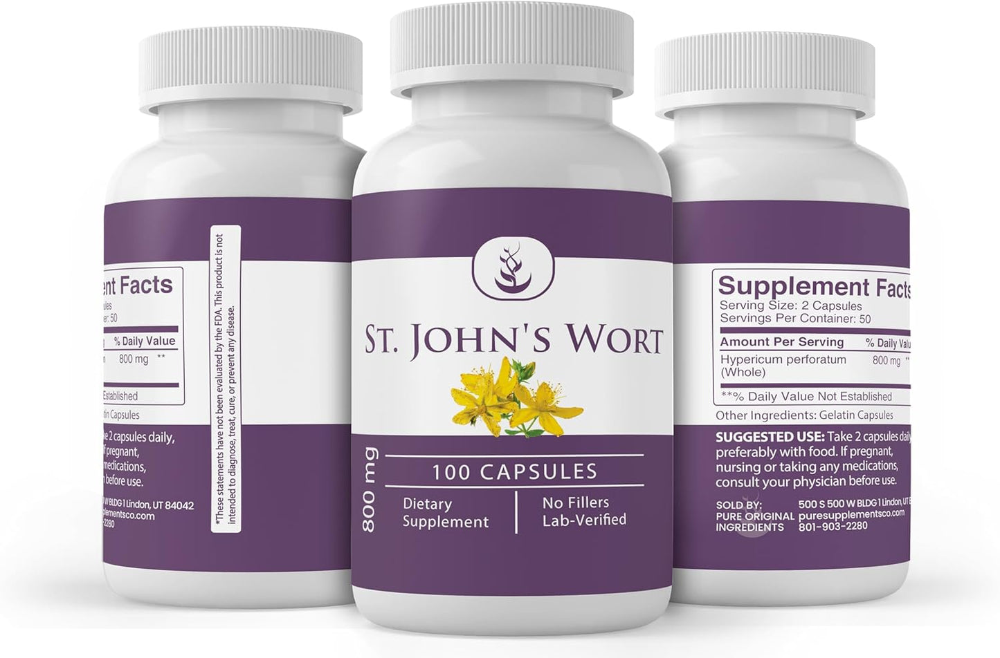 100 Capsules of Lab Verified St. John's Wort with Pure Original Ingredients - No Additives or Fillers Included