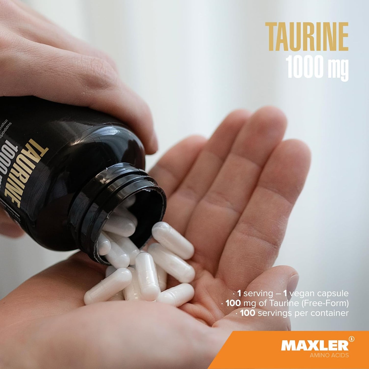 100 Capsules of Maxler Taurine 1000mg Amino Acid Supplement - Gluten Free Vegan Formula