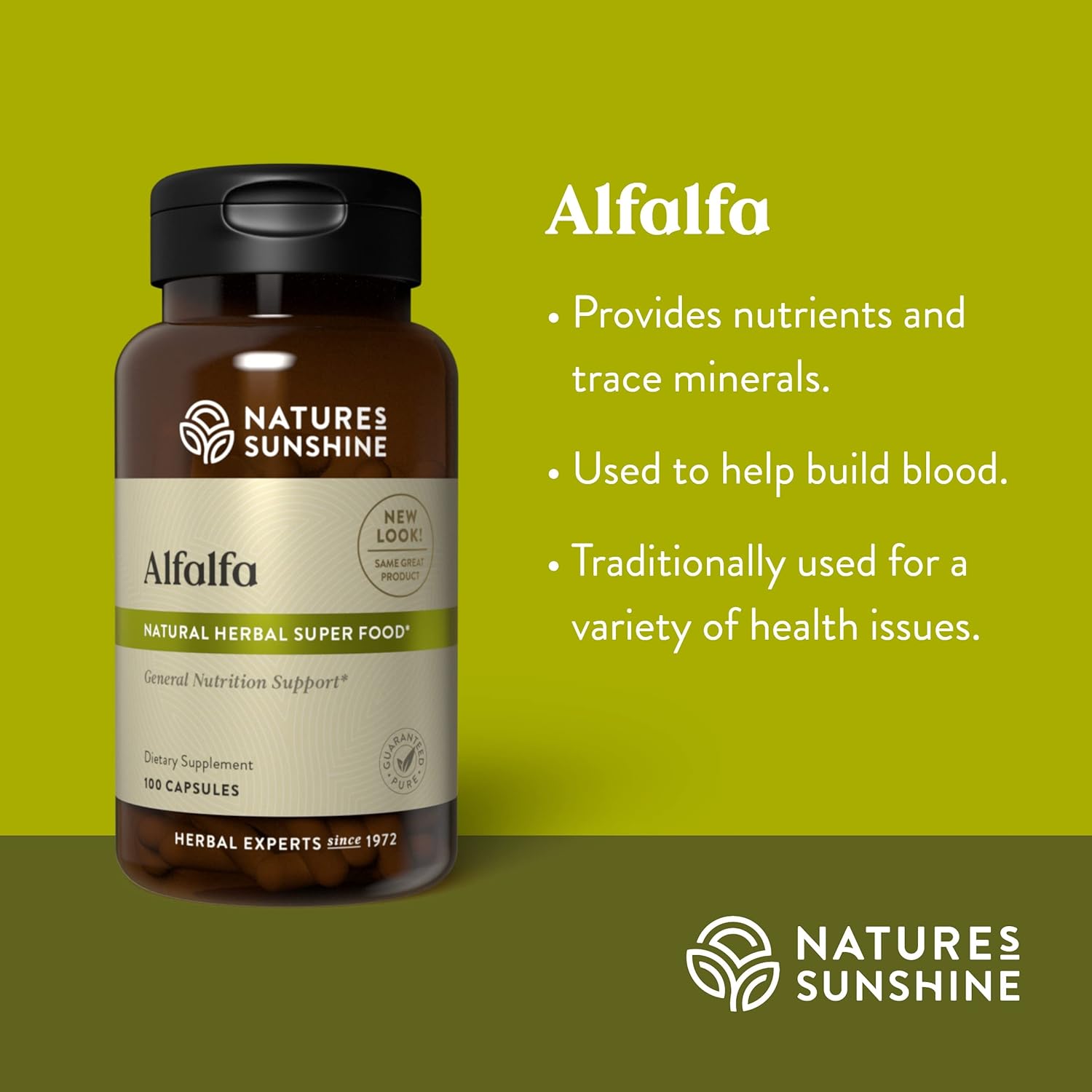 100 Capsules of Nature's Sunshine Alfalfa Supplement for Natural Wellness