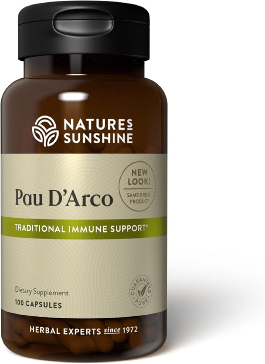 100 Capsules of Nature's Sunshine Pau D'Arco for Immune Support, Antioxidants, and Natural Detox.