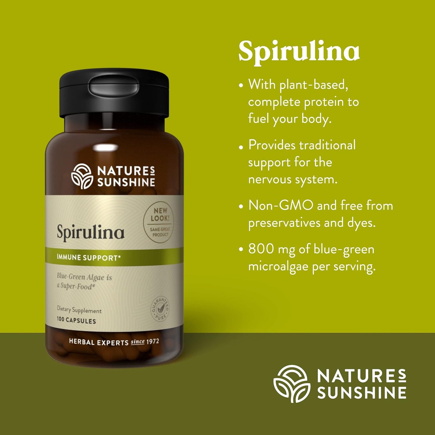 100 Capsules of Nature's Sunshine Spirulina - Pure and Nutrient-Rich Dietary Supplement