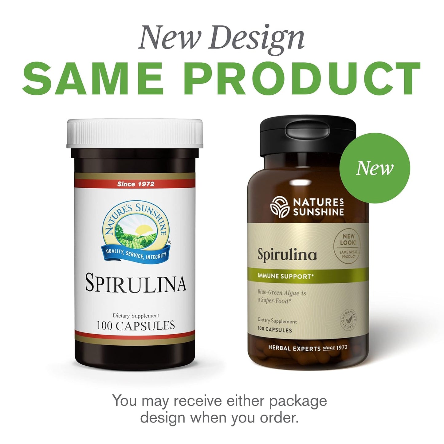 100 Capsules of Nature's Sunshine Spirulina - Pure and Nutrient-Rich Dietary Supplement
