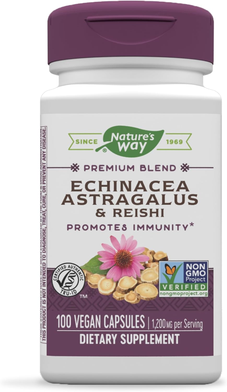 100 Capsules of Nature's Way Echinacea Astragalus & Reishi for Immune Support