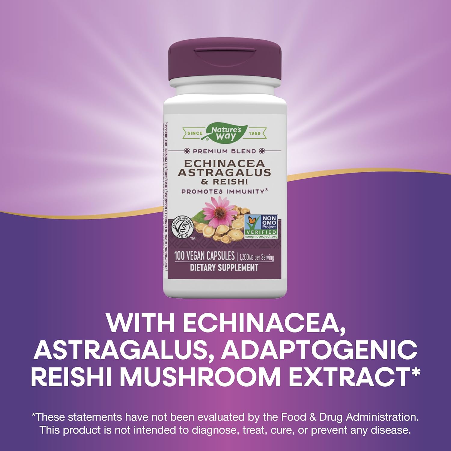 100 Capsules of Nature's Way Echinacea Astragalus & Reishi for Immune Support