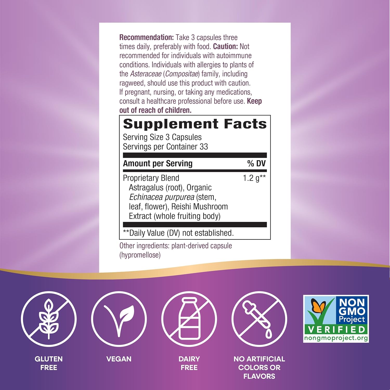 100 Capsules of Nature's Way Echinacea Astragalus & Reishi for Immune Support