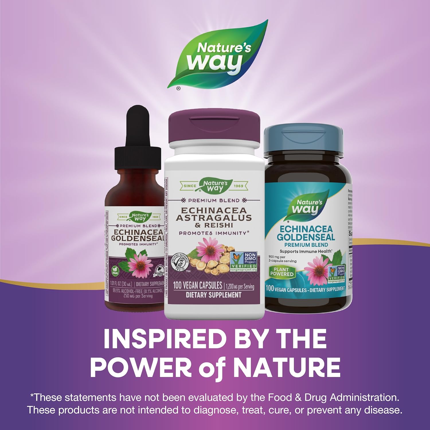 100 Capsules of Nature's Way Echinacea Astragalus & Reishi for Immune Support