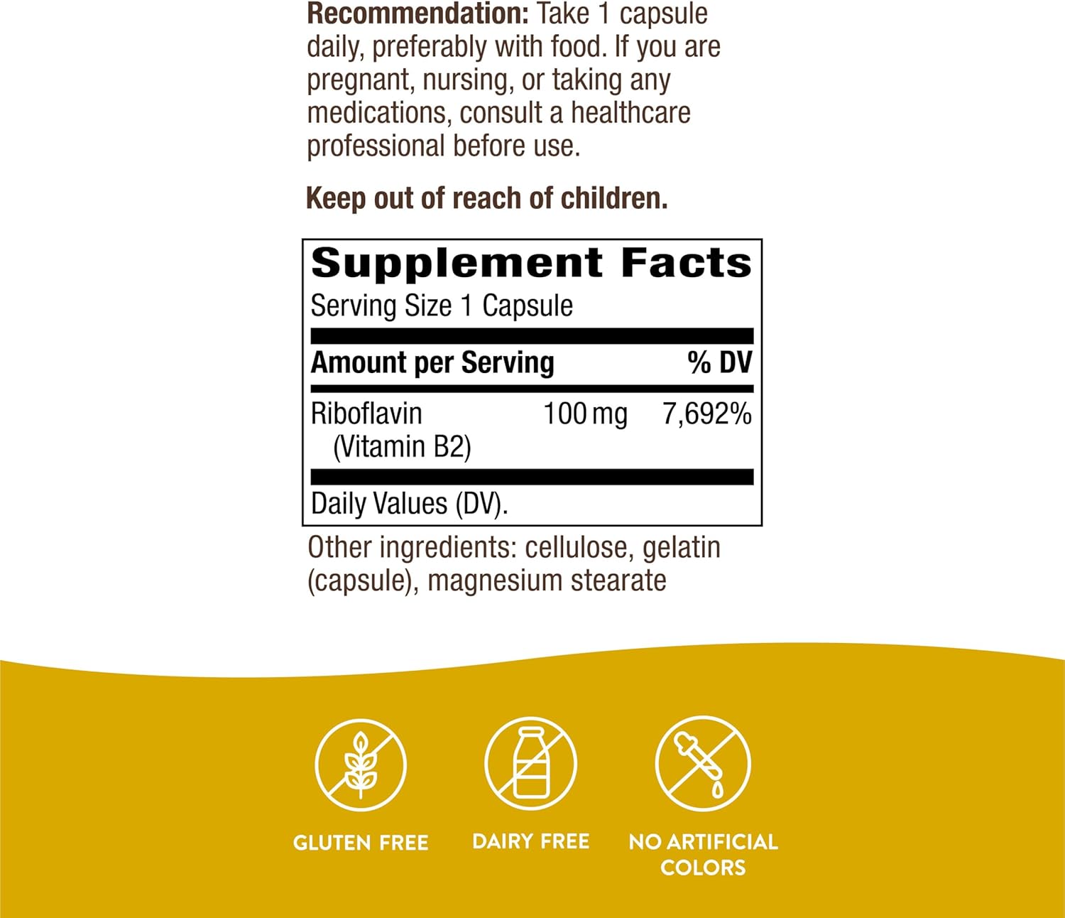 100 Capsules of Nature's Way Riboflavin Vitamin B2, 100mg per Serving for Cellular Energy Production - Pack of 2