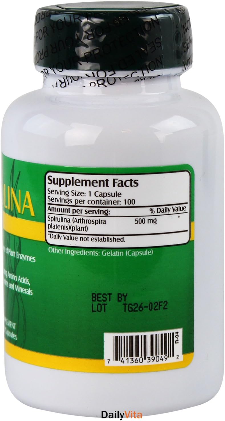 100 Capsules of Nu-Health Spirulina Supplement for Overall Health and Wellness