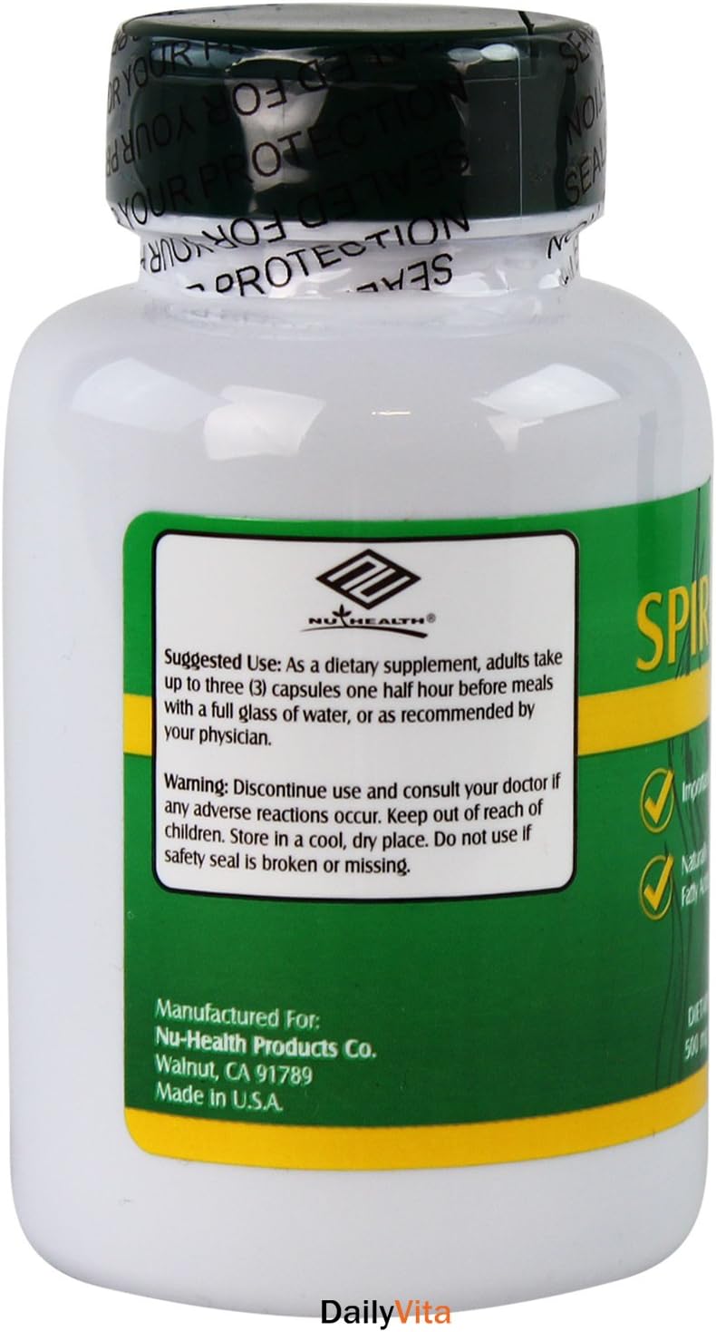 100 Capsules of Nu-Health Spirulina Supplement for Overall Health and Wellness