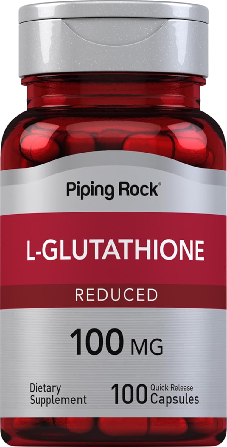 100 Capsules of Piping Rock L Glutathione Supplement - 100mg Reduced Form, Non-GMO, Gluten Free