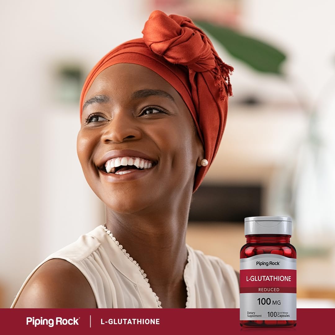 100 Capsules of Piping Rock L Glutathione Supplement - 100mg Reduced Form, Non-GMO, Gluten Free