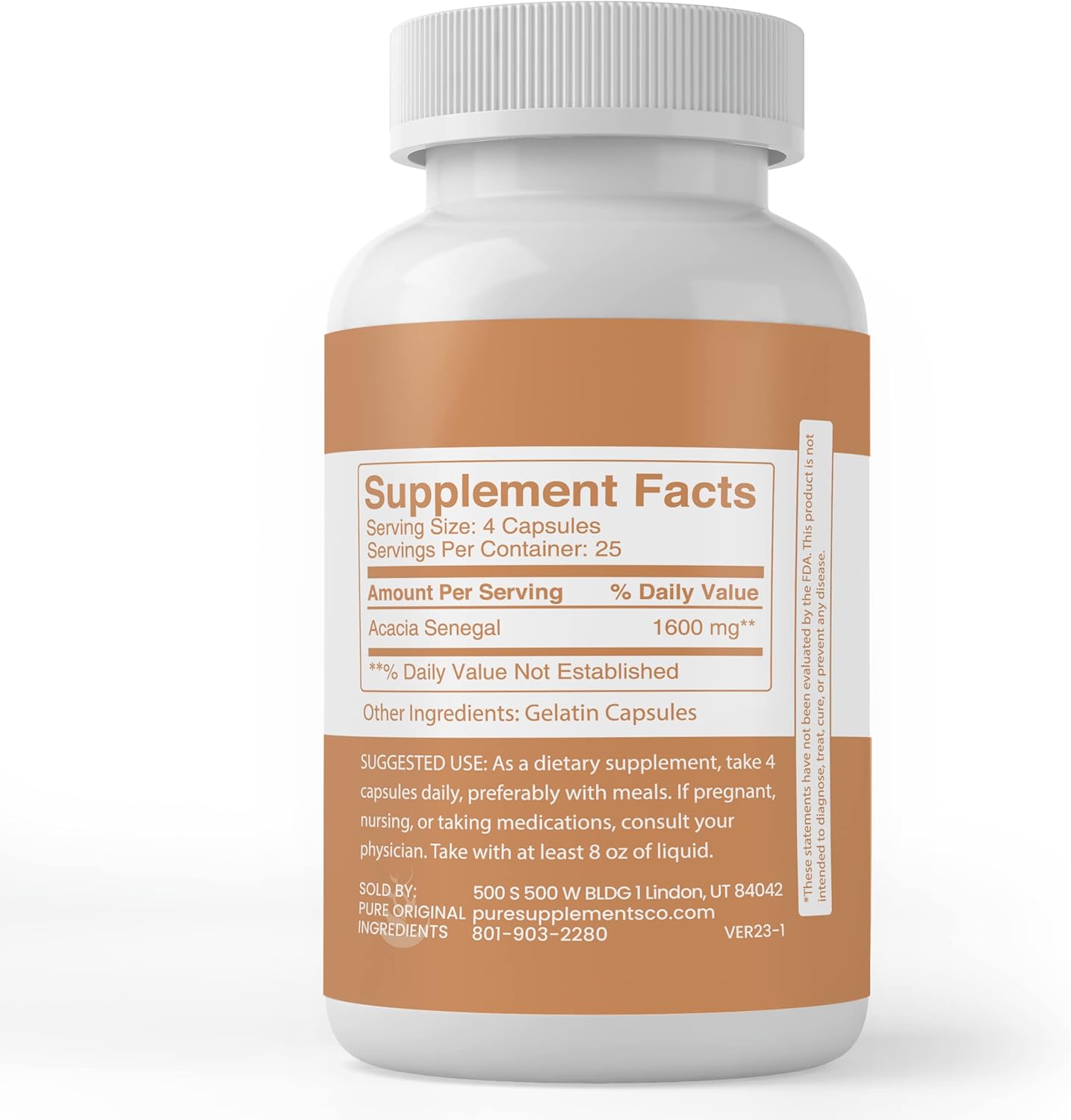 100 Capsules of Pure Acacia Fiber - Lab Verified, No Additives or Fillers - Original Ingredients - BoostGo Australia