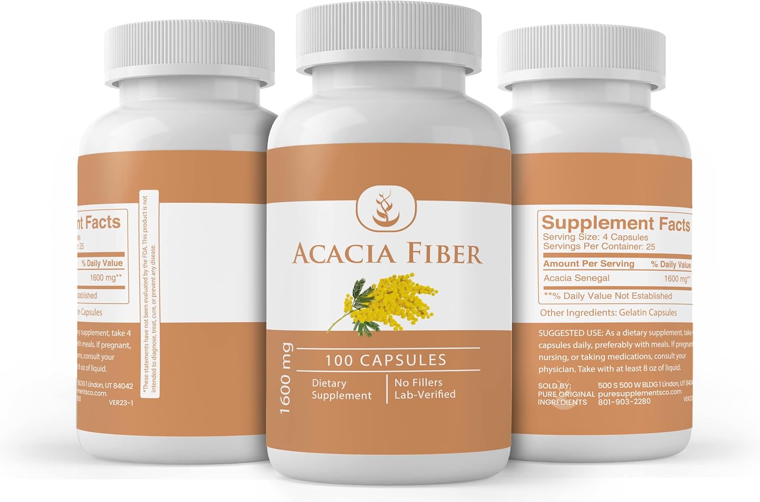 100 Capsules of Pure Acacia Fiber - Lab Verified, No Additives or Fillers - Original Ingredients - BoostGo Australia