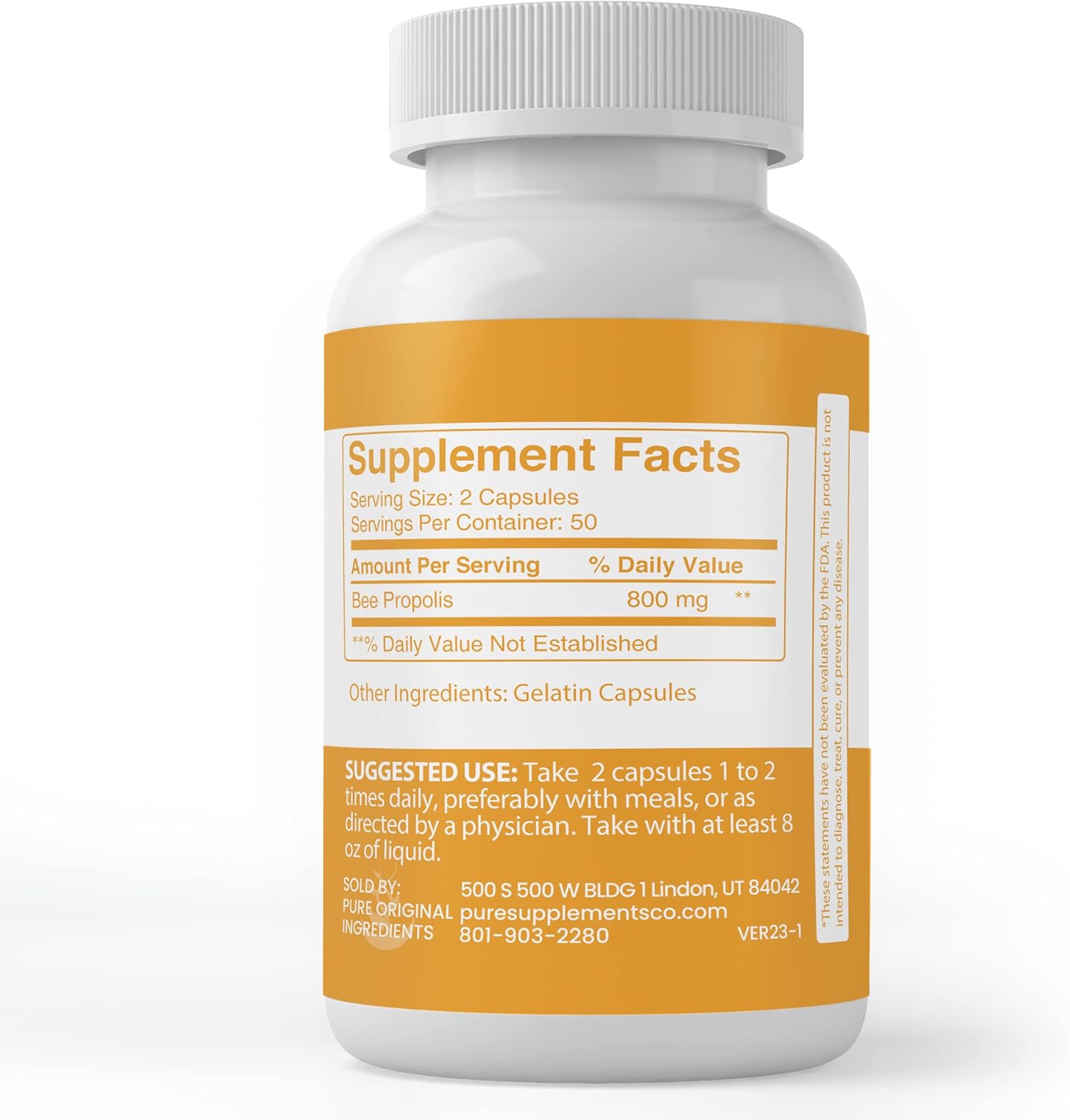 100 Capsules of Pure Bee Propolis with Original Ingredients, Lab Verified, No Additives or Fillers - Always Pure