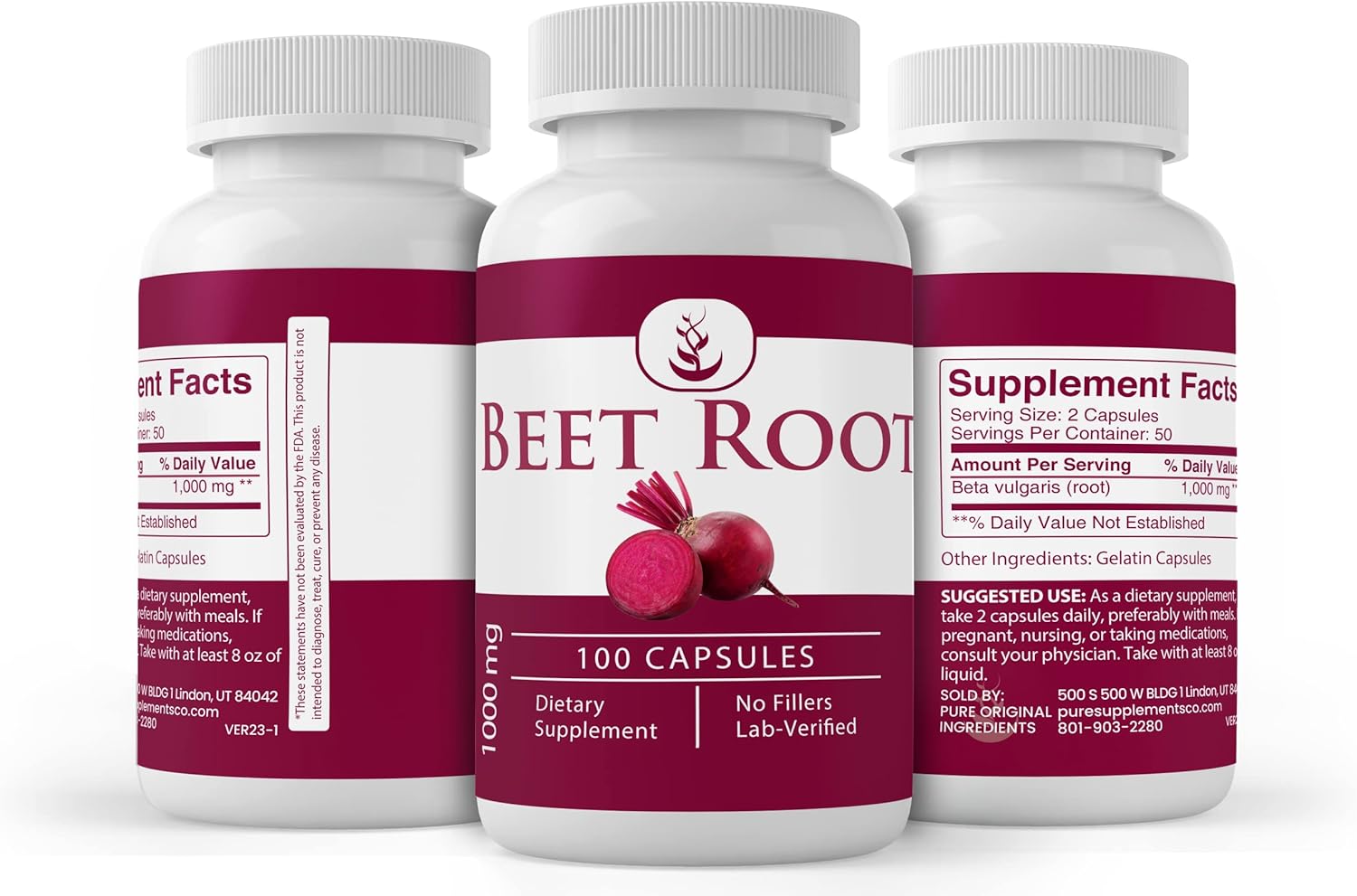 100 Capsules of Pure Beet Root - Original Ingredients, Lab Verified, No Additives or Fillers
