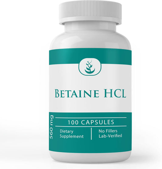 100 Capsules of Pure Betaine HCL with Original Ingredients - Lab Verified, No Additives or Fillers