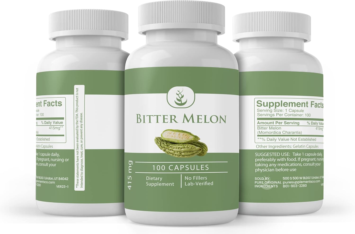 100 Capsules of Pure Bitter Melon Extract - Original Ingredients, Lab Verified, No Additives or Fillers