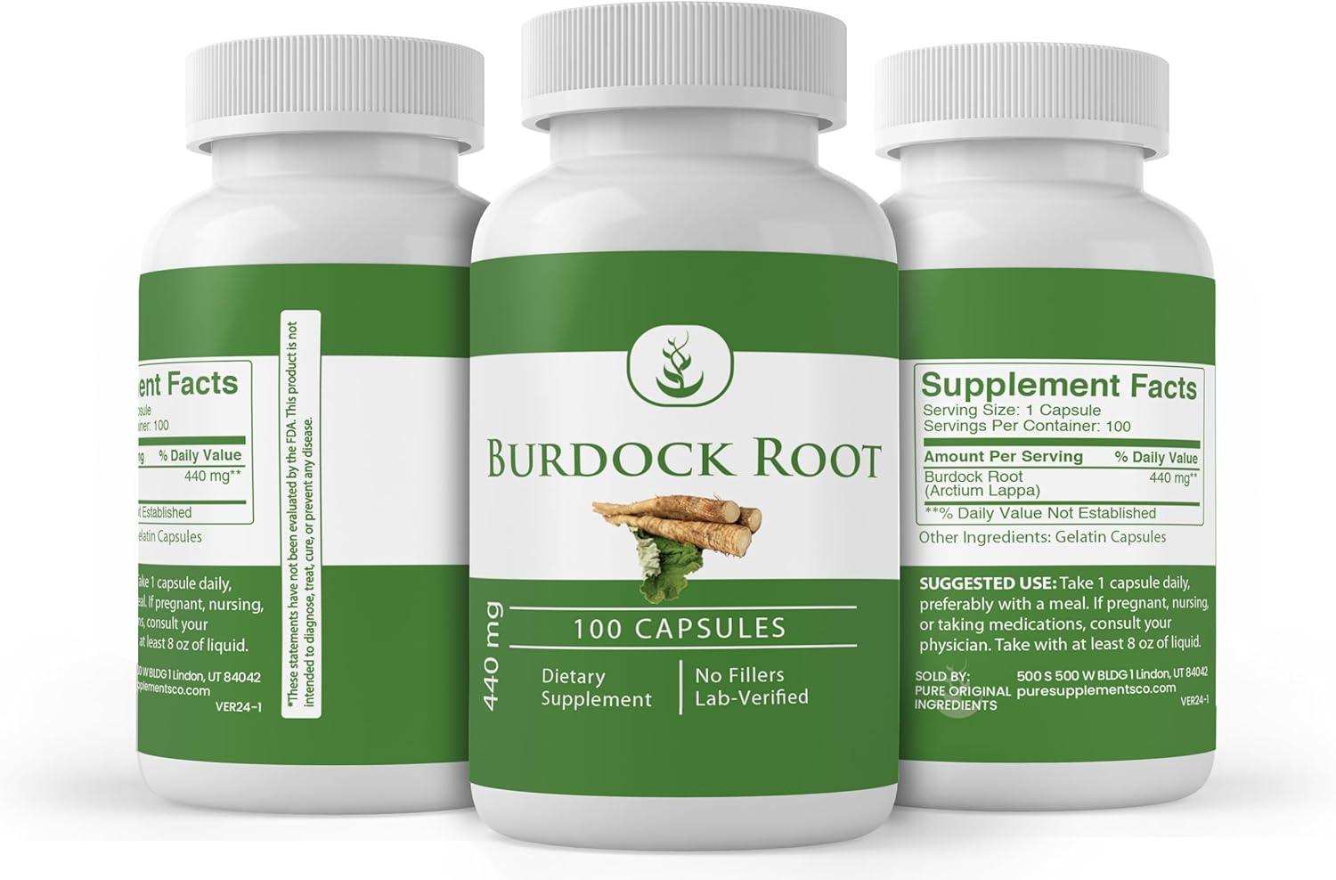 100 Capsules of Pure Burdock Root with Original Ingredients, Lab Verified - No Additives or Fillers