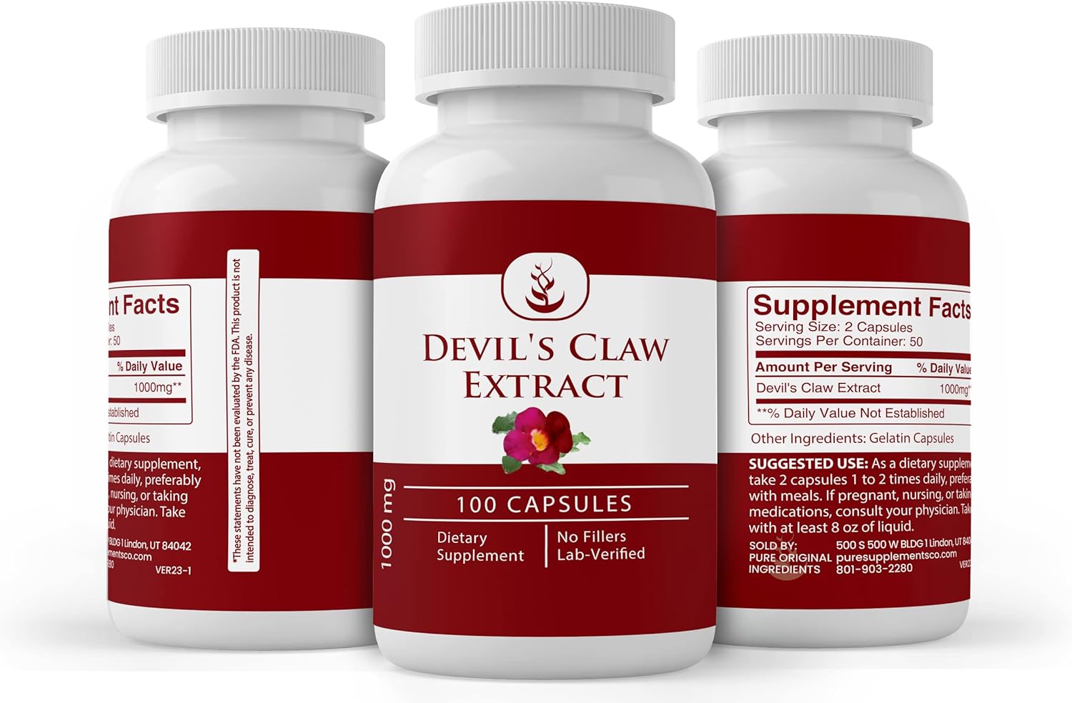 100 Capsules of Pure Devil's Claw Extract - Lab Verified, No Additives or Fillers