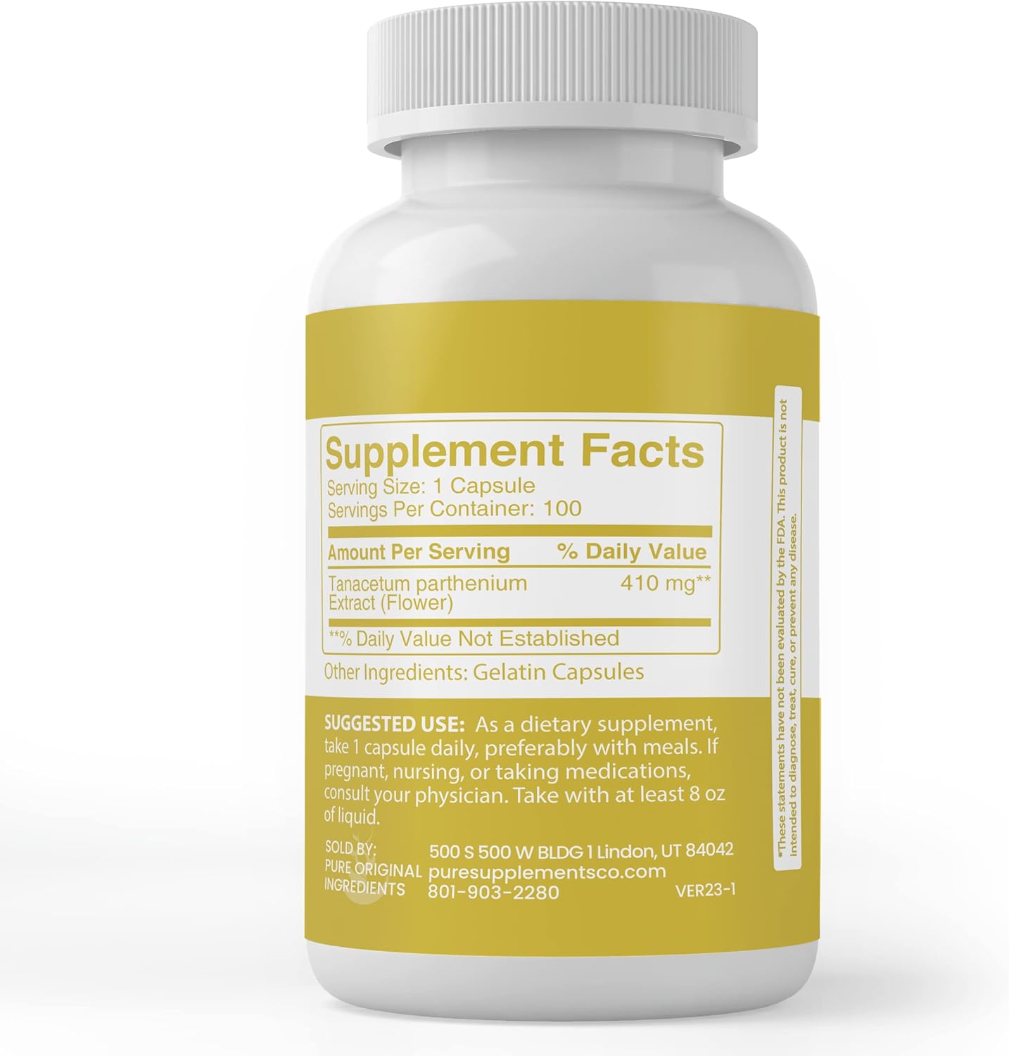 100 Capsules of Pure Feverfew Extract - Lab Verified, No Additives or Fillers - BoostGo Australia