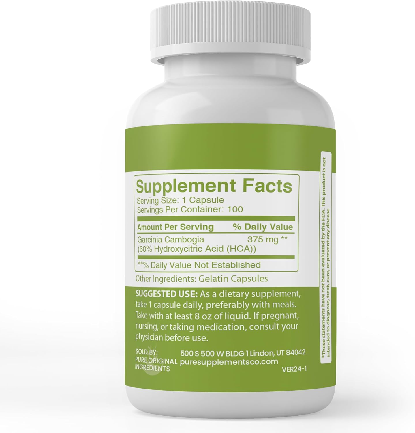 100 Capsules of Pure Garcinia Cambogia with Original Ingredients, Lab Verified - No Additives or Fillers
