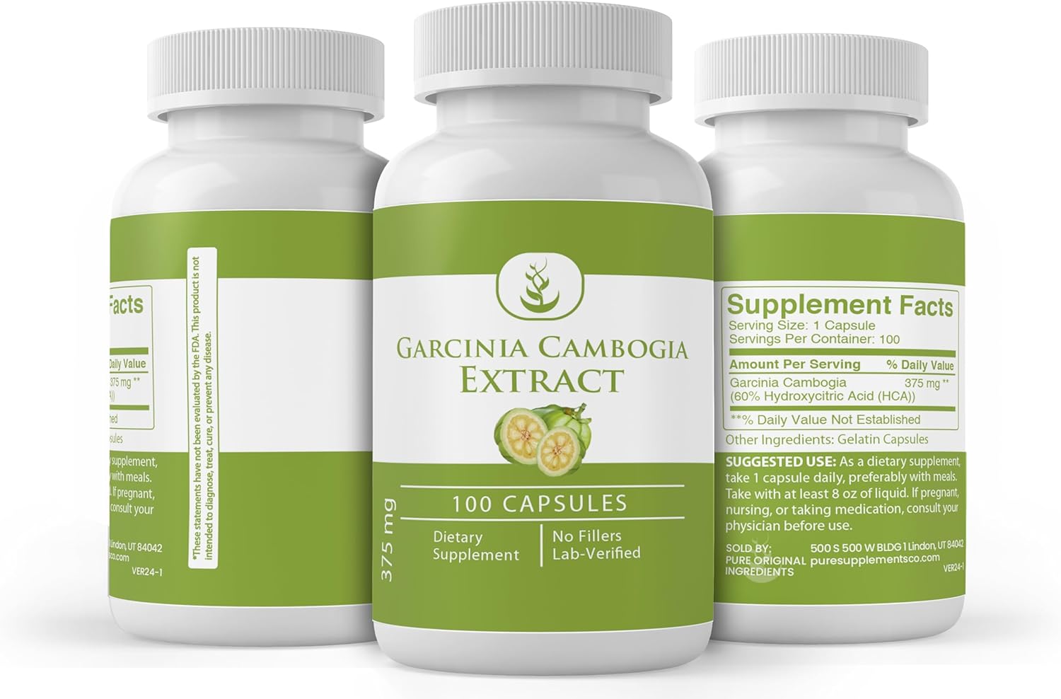 100 Capsules of Pure Garcinia Cambogia with Original Ingredients, Lab Verified - No Additives or Fillers