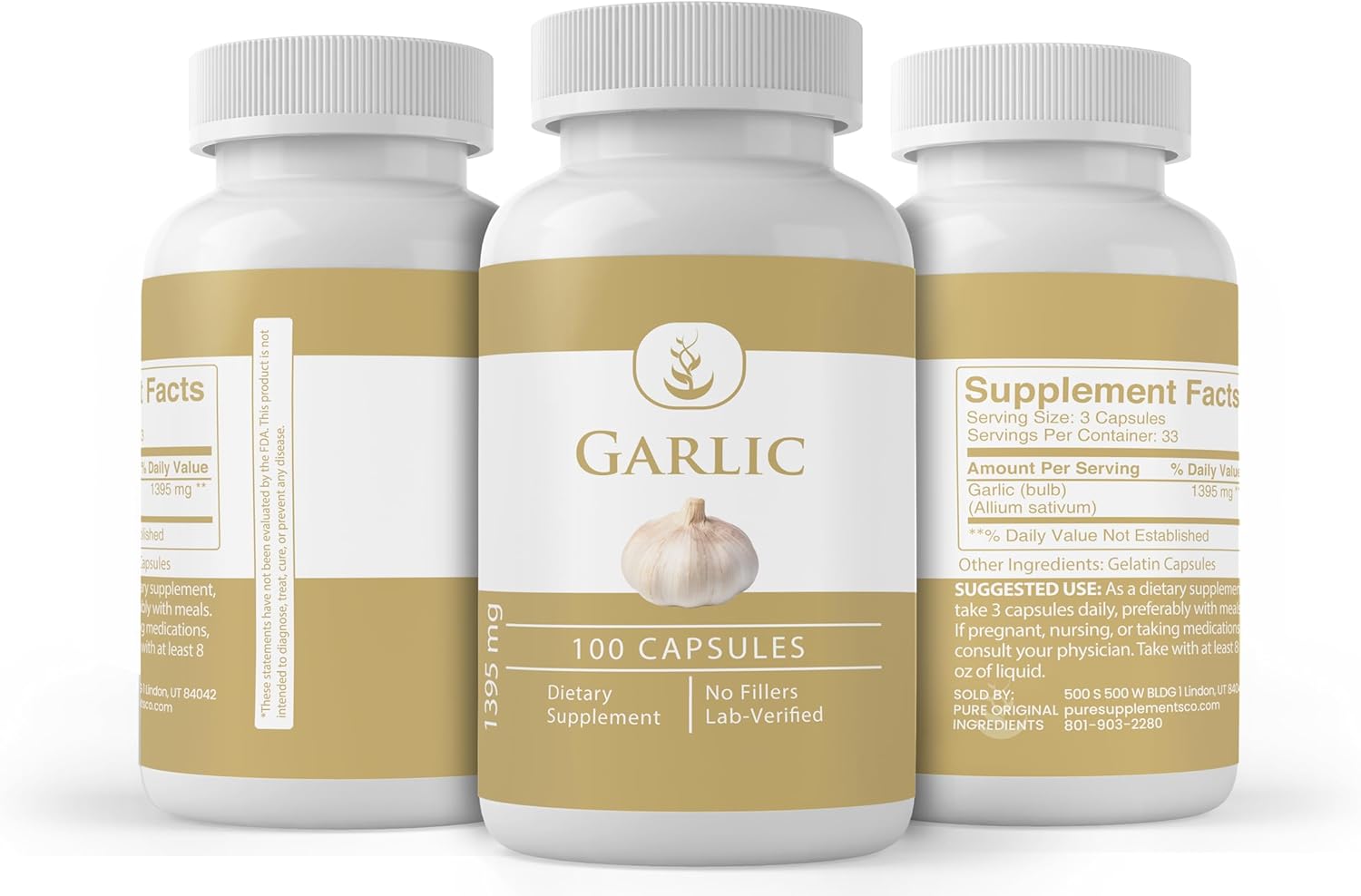 100 Capsules of Pure Garlic Capsules with Original Ingredients, Lab Verified, No Additives or Fillers