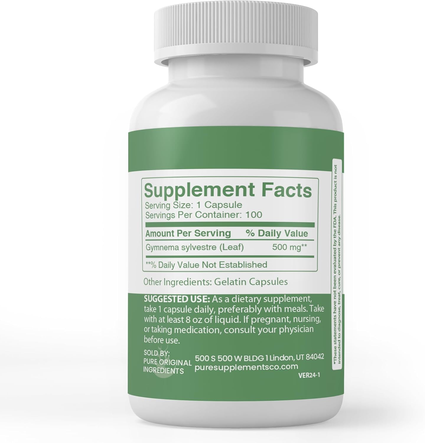 100 Capsules of Pure Gymnema Sylvestre - Lab Verified, No Additives or Fillers